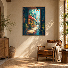 Hong Kong Teahouse Alley Sunbeam Wall Art Print poster room mockup 5