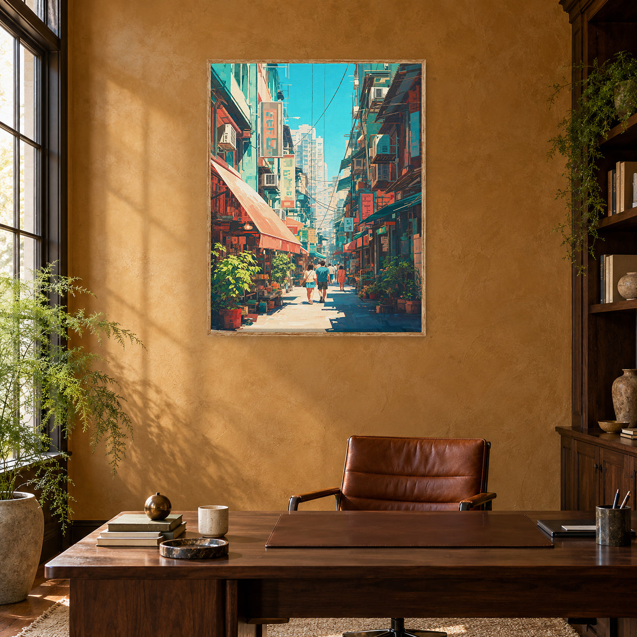 Hong Kong Crimson Awning Street Wall Art Print poster room mockup 5