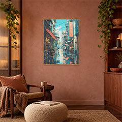 Hong Kong Blue Rain Market Alley Wall Art Print poster room mockup 4