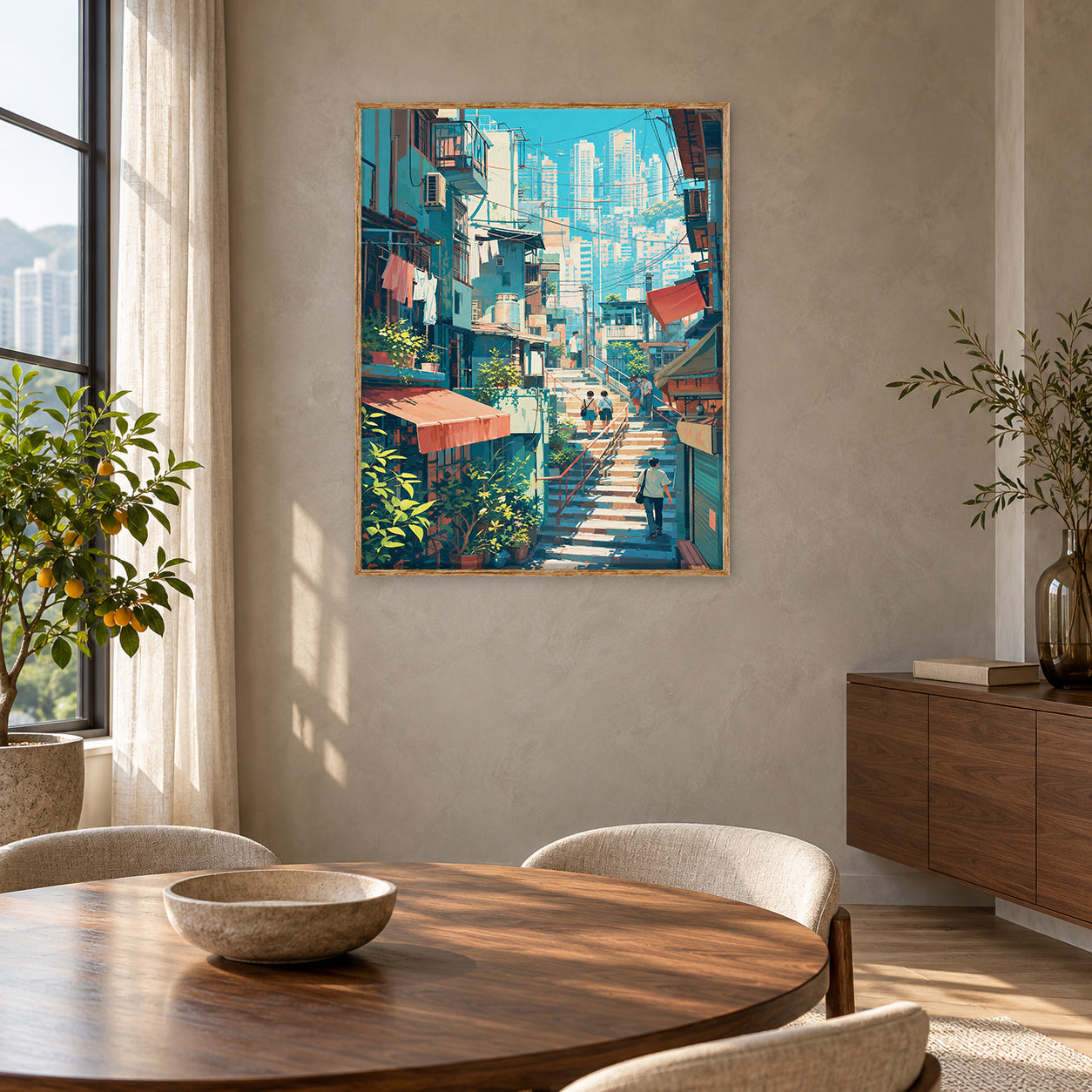Hong Kong Hillside Stairway Skyline Wall Art Print poster room mockup 5