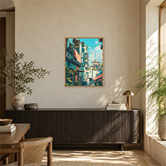 Hong Kong Balcony Market Street Wall Art Print poster room mockup 3