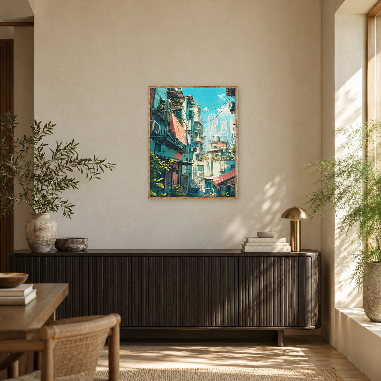 Hong Kong Balcony Market Street Wall Art Print poster room mockup 3