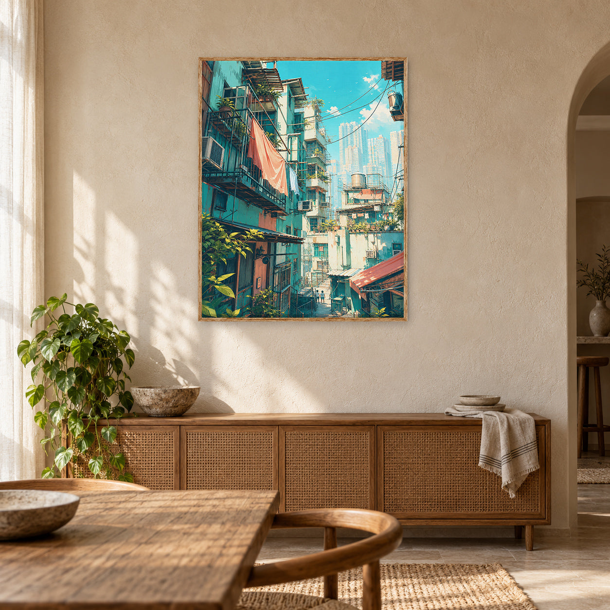 Hong Kong Balcony Market Street Wall Art Print poster room mockup 5