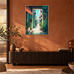Hong Kong Sunlit Doorway Lane Wall Art Print poster room mockup 2