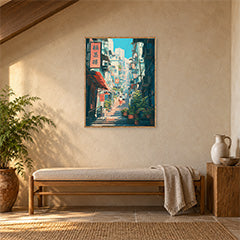 Hong Kong Signboard Stair Alley Wall Art Print poster room mockup 4