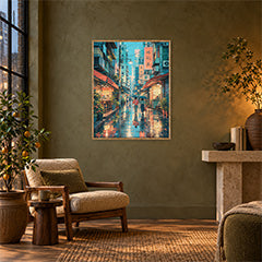 Hong Kong Rainy Market Alley Night Wall Art Print poster room mockup 4