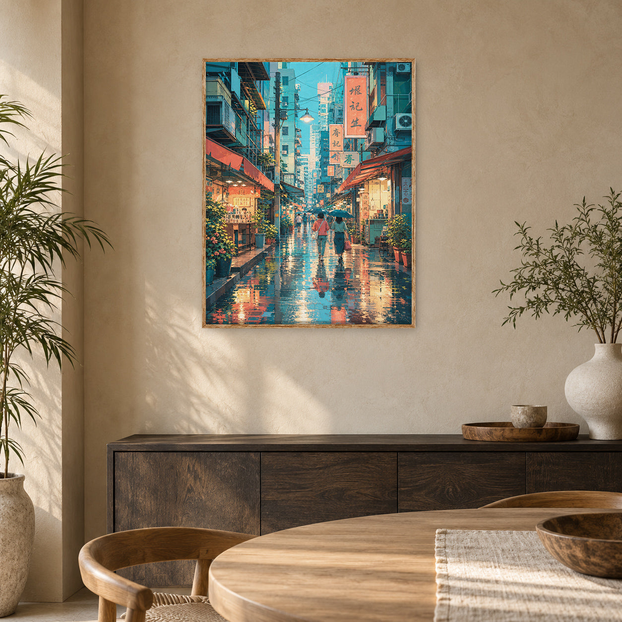 Hong Kong Rainy Market Alley Night Wall Art Print poster room mockup 5
