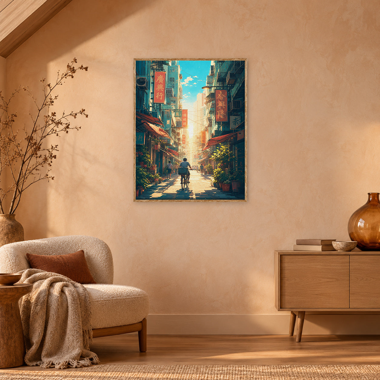 Hong Kong Golden Alley Signboards Wall Art Print poster room mockup 4