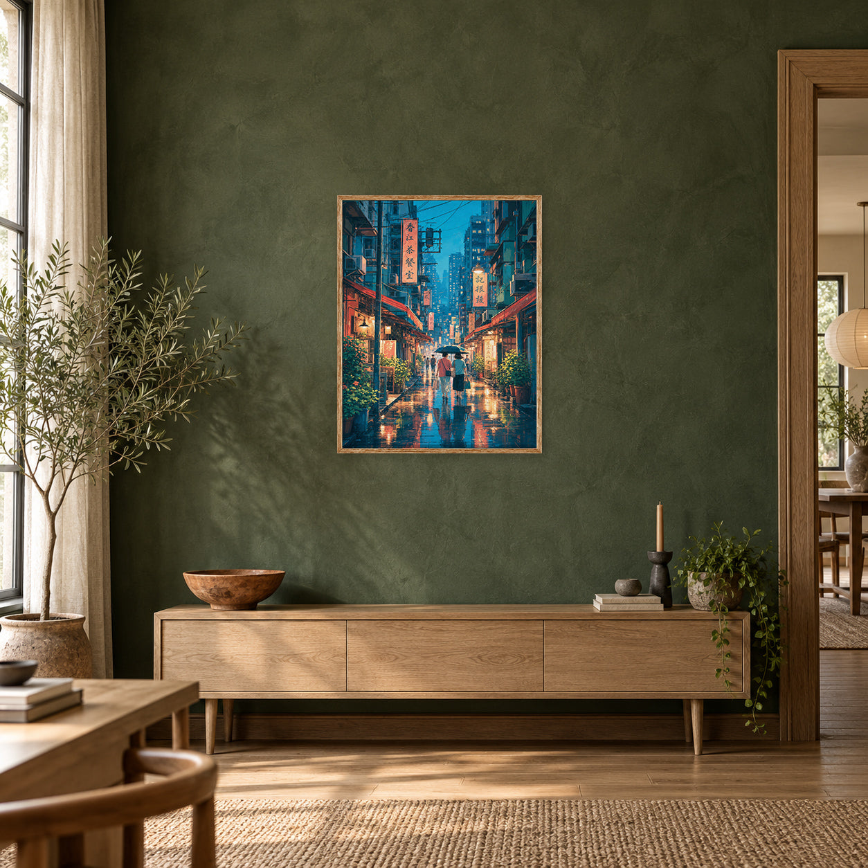 Hong Kong Rainy Lantern Lane Wall Art Print poster room mockup 3