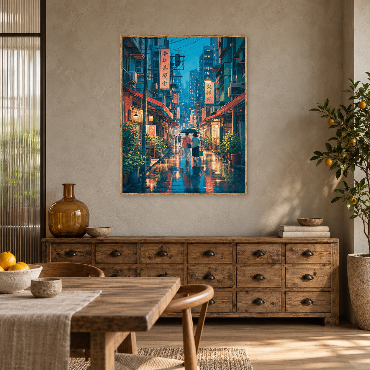 Hong Kong Rainy Lantern Lane Wall Art Print poster room mockup 5