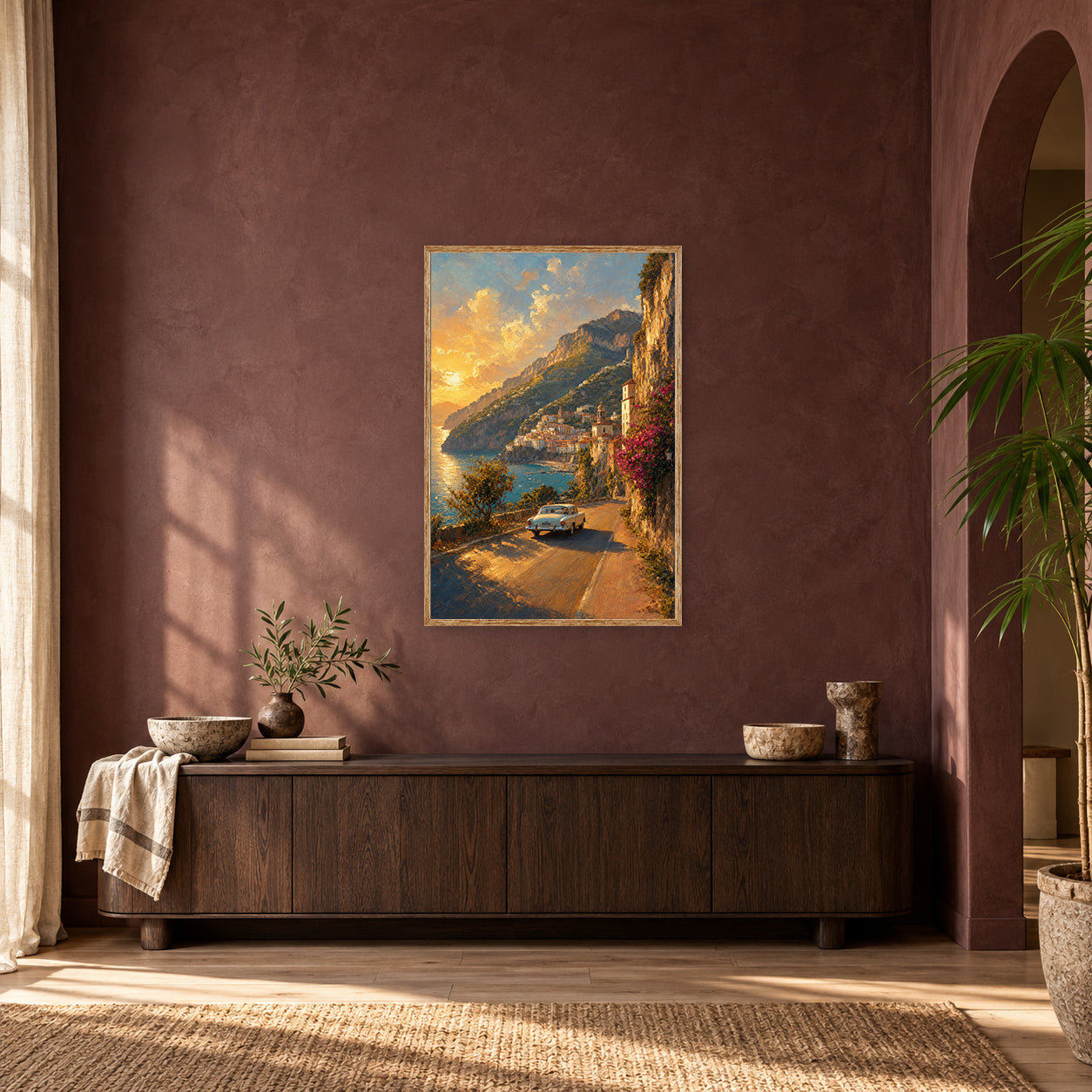 Amalfi Golden Hour Coastal Drive Wall Art Print poster room mockup 3