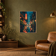 Hong Kong Rainlit Alley Glow poster home decor mockup by Seji Art