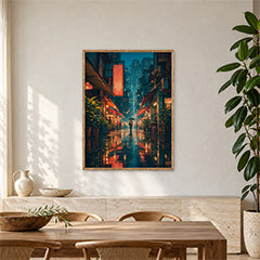 Hong Kong Rainlit Alley Glow poster wall art mockup by Seji Art