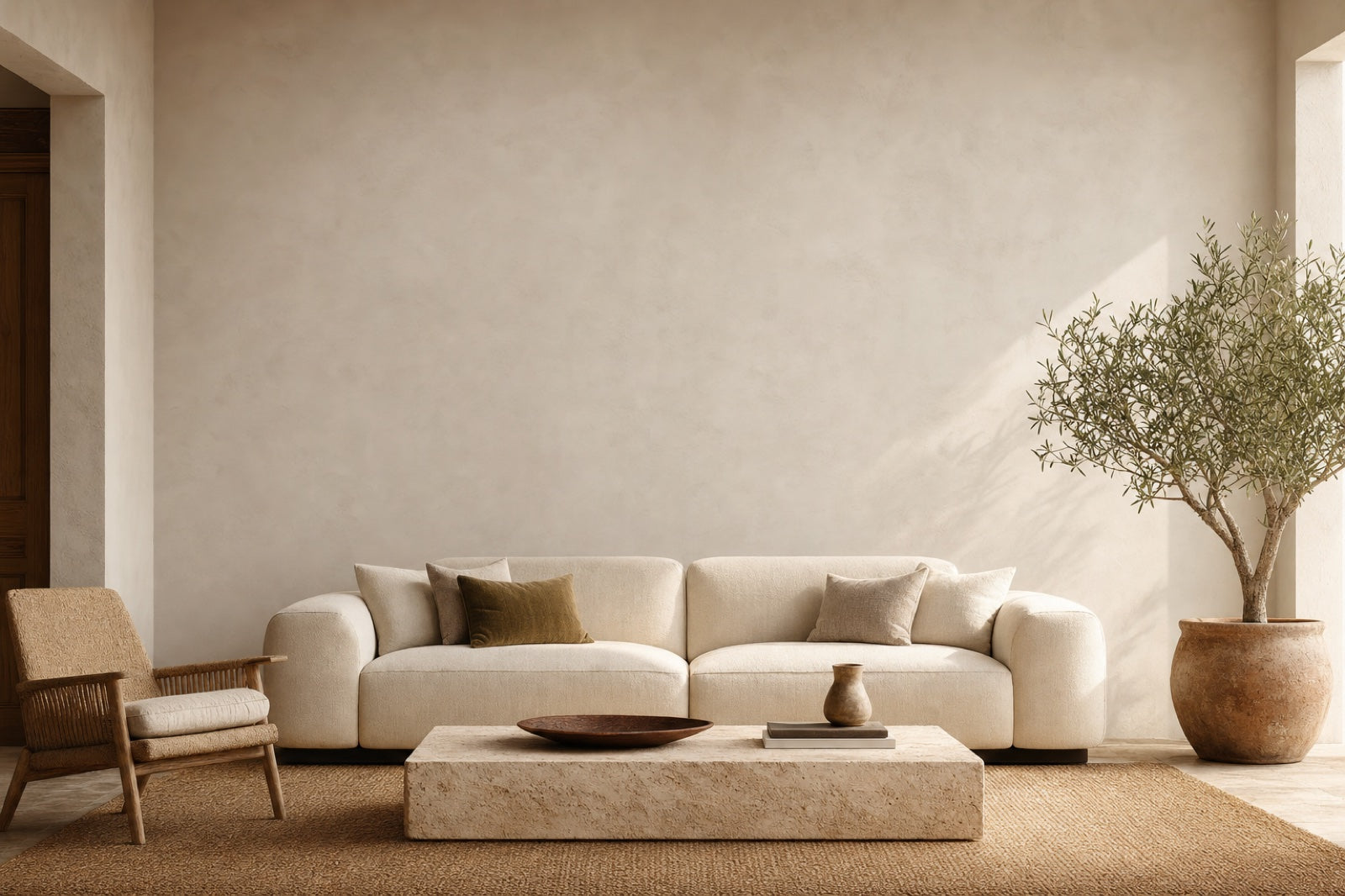 Living room with a blank wall for your gallery