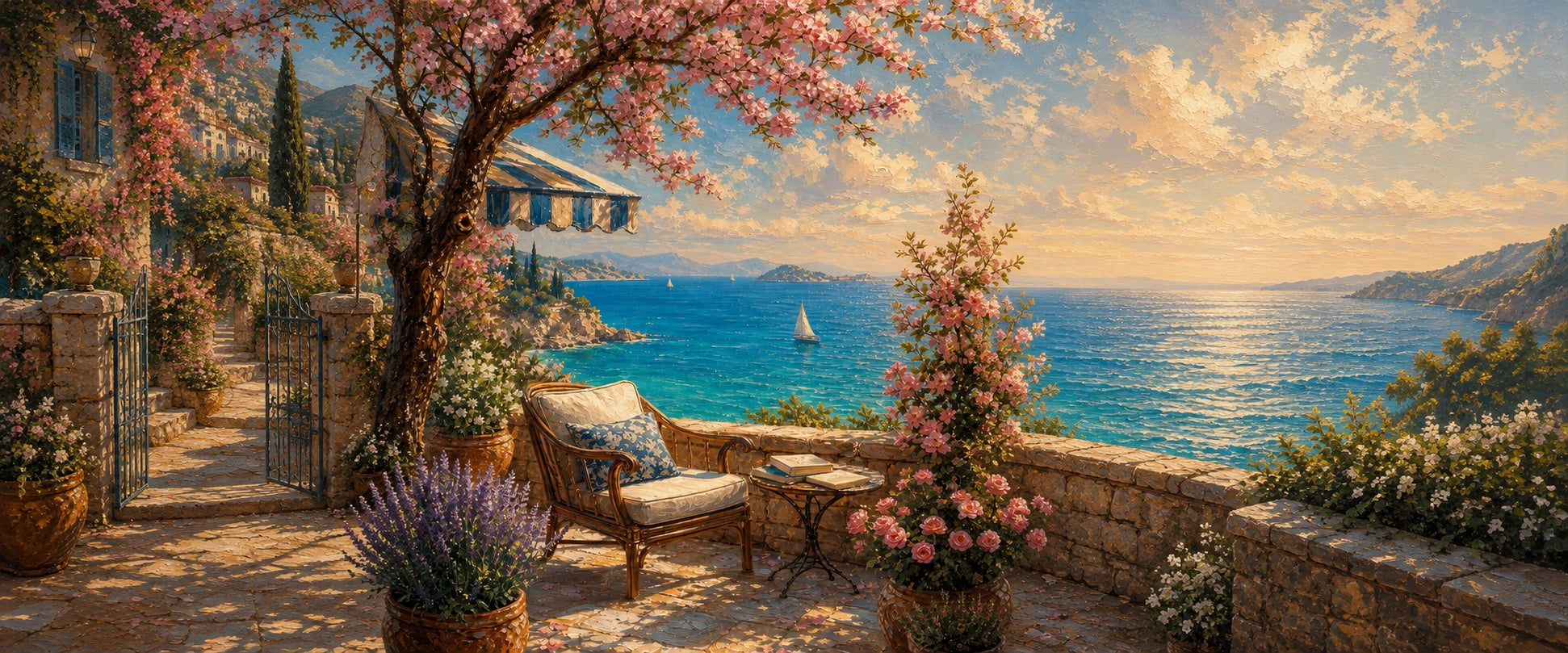 Lámina de terraza con vistas al mar en Capri